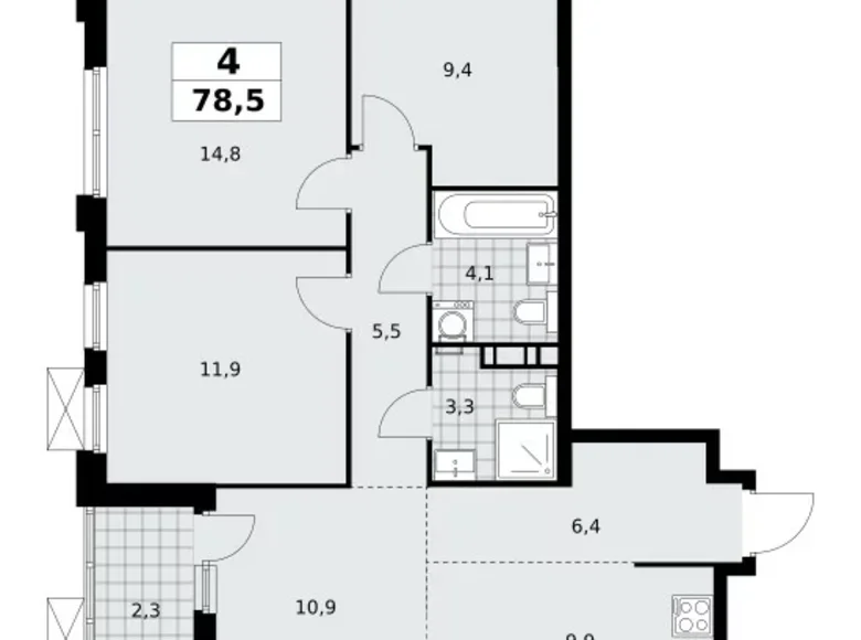 Apartamento 4 habitaciones 79 m² Moscú, Rusia