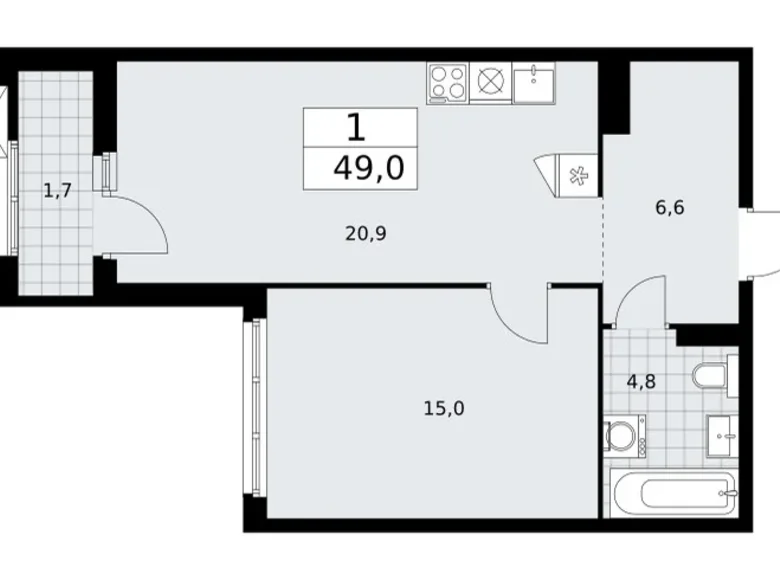 Apartamento 1 habitación 49 m² Troitsk, Rusia