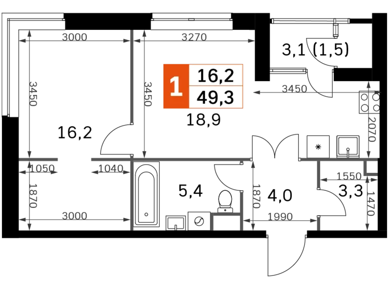 Квартира 2 комнаты 49 м² Москва, Россия