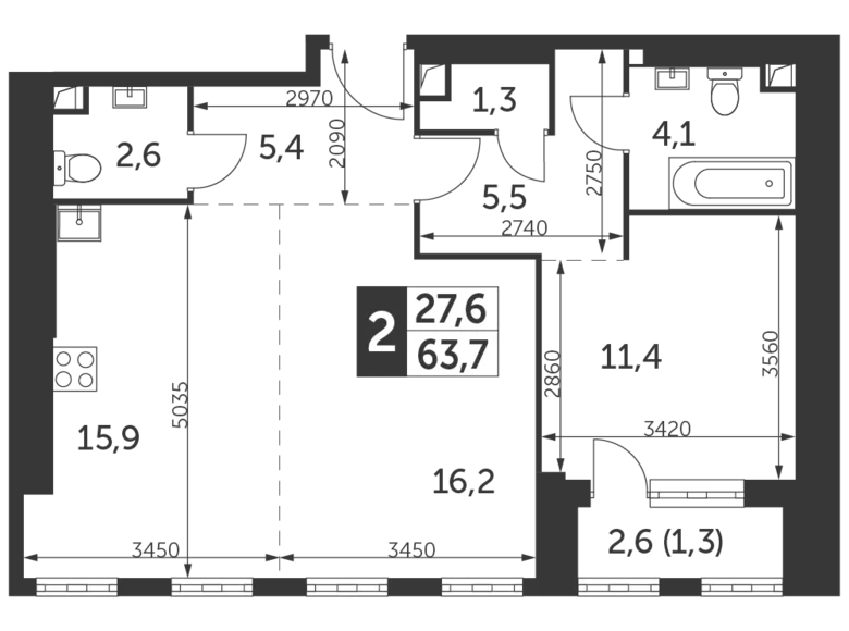 Apartamento 2 habitaciones 64 m² Konkovo District, Rusia