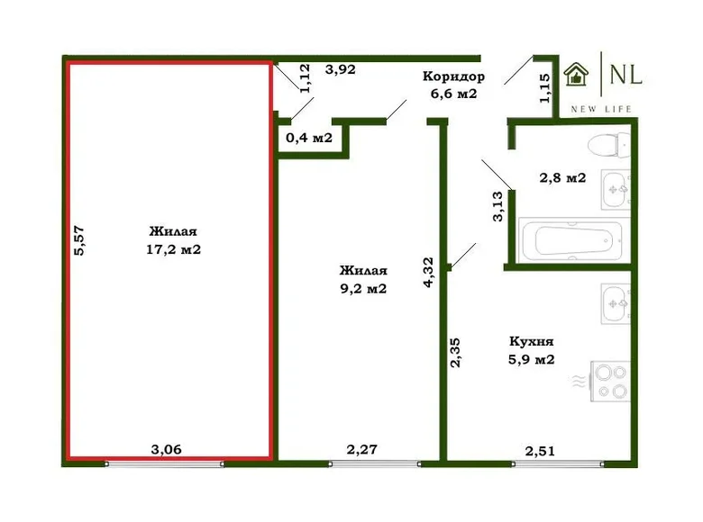 Mieszkanie 2 pokoi 42 m² Mińsk, Białoruś
