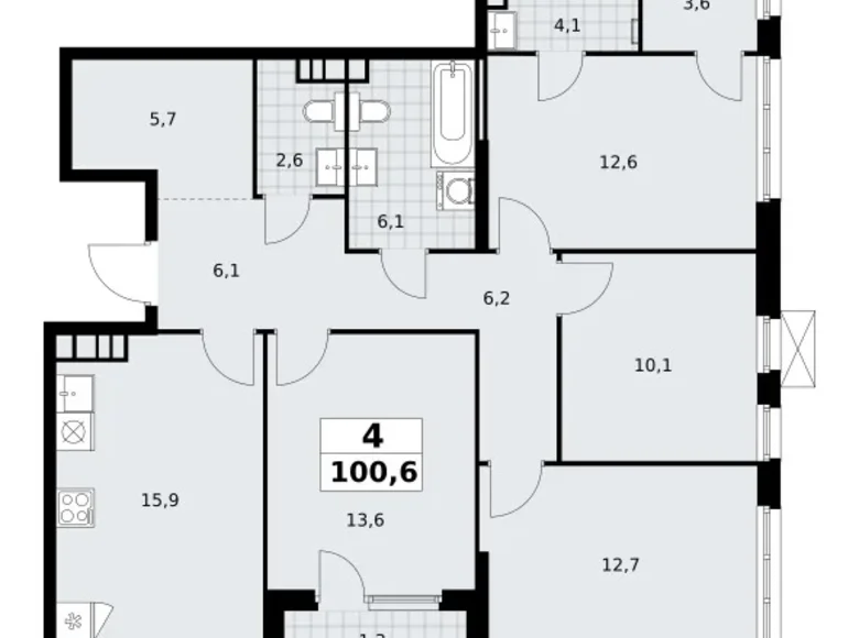 4 room apartment 101 m² South-Western Administrative Okrug, Russia