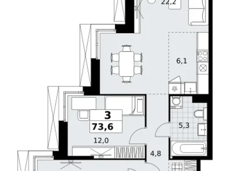 Wohnung 3 zimmer 74 m² Kommunarka, Russland