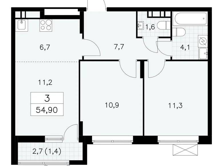 Appartement 3 chambres 55 m² poselenie Sosenskoe, Fédération de Russie