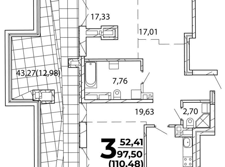 3 room apartment 110 m² Minsk, Belarus