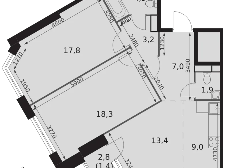 3 room apartment 77 m² Konkovo District, Russia