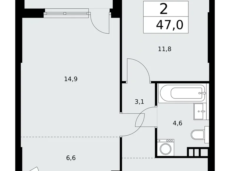 Mieszkanie 2 pokoi 47 m² poselenie Sosenskoe, Rosja