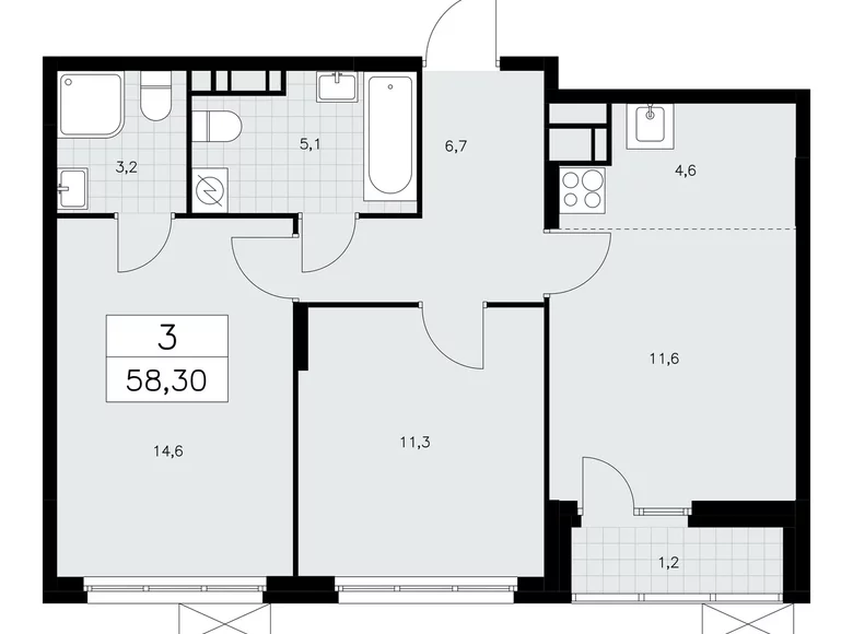 Wohnung 3 Zimmer 58 m² Moskau, Russland