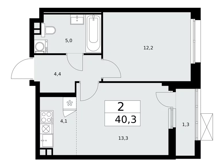 Квартира 2 комнаты 40 м² Москва, Россия