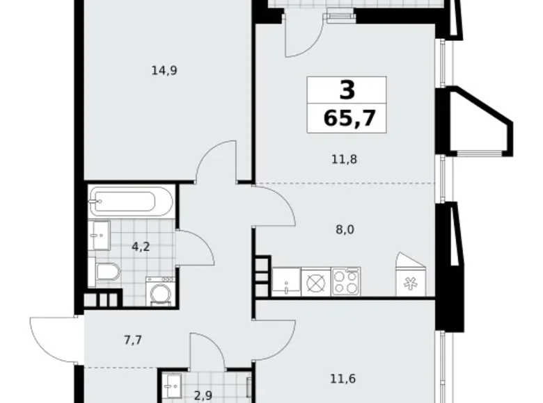 3 room apartment 66 m² poselenie Sosenskoe, Russia