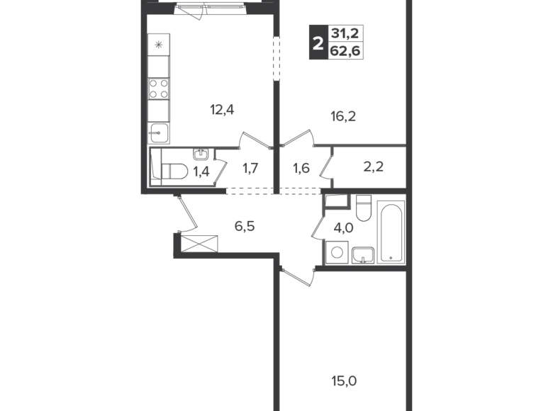 Mieszkanie 2 pokoi 62 m² Leninsky District, Rosja