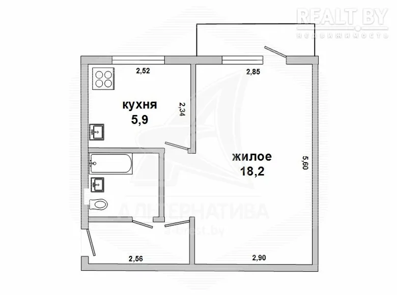 Apartamento 1 habitación 30 m² Brest, Bielorrusia