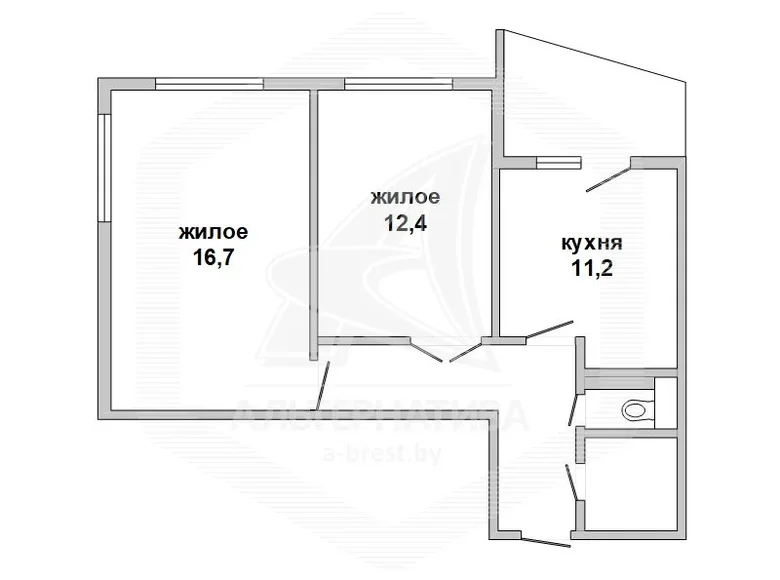 2 room apartment 56 m² Muchaviecki sielski Saviet, Belarus