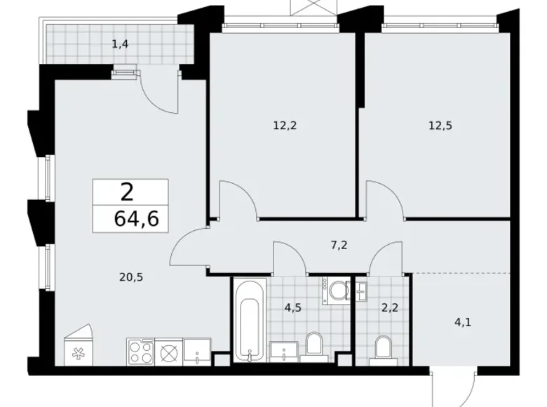 Appartement 2 chambres 65 m² Troïtsk, Russie