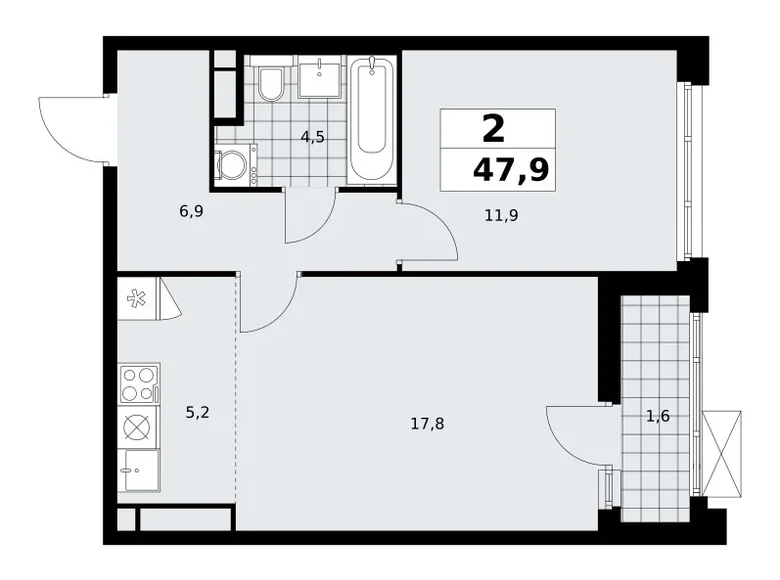 Wohnung 2 zimmer 48 m² poselenie Sosenskoe, Russland