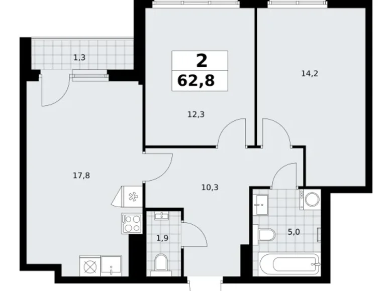 Квартира 2 комнаты 63 м² район Троицк, Россия