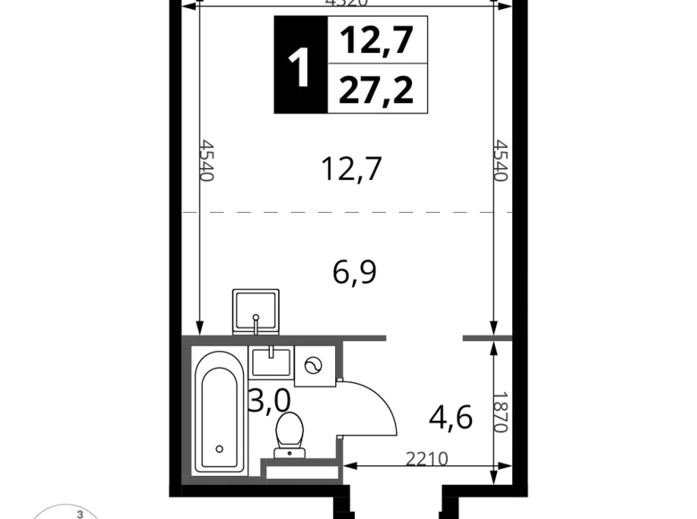 1 room studio apartment 27 m² Potapovo, Russia