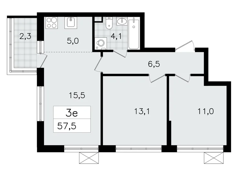 3 room apartment 58 m² Vsevolozhsk, Russia