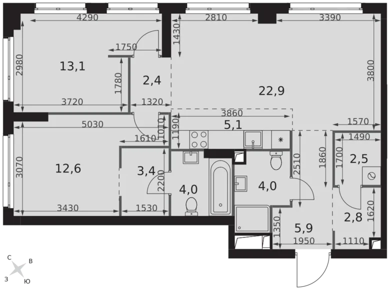 Apartamento 3 habitaciones 79 m² North-Western Administrative Okrug, Rusia