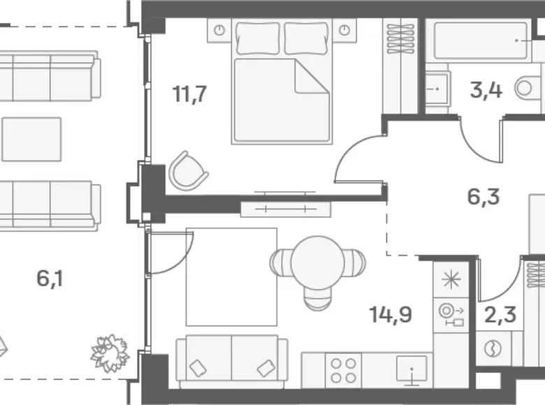 1 bedroom apartment 45 m² Moscow, Russia