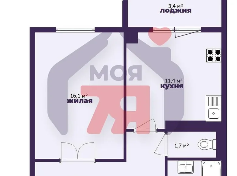 1 room apartment 43 m² Barysaw, Belarus