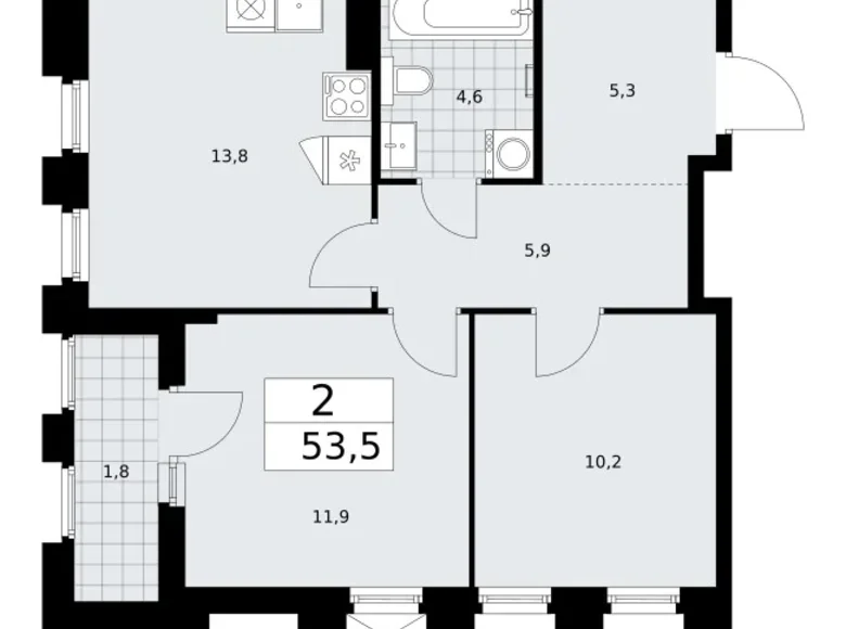 2 room apartment 54 m² Troitsk, Russia