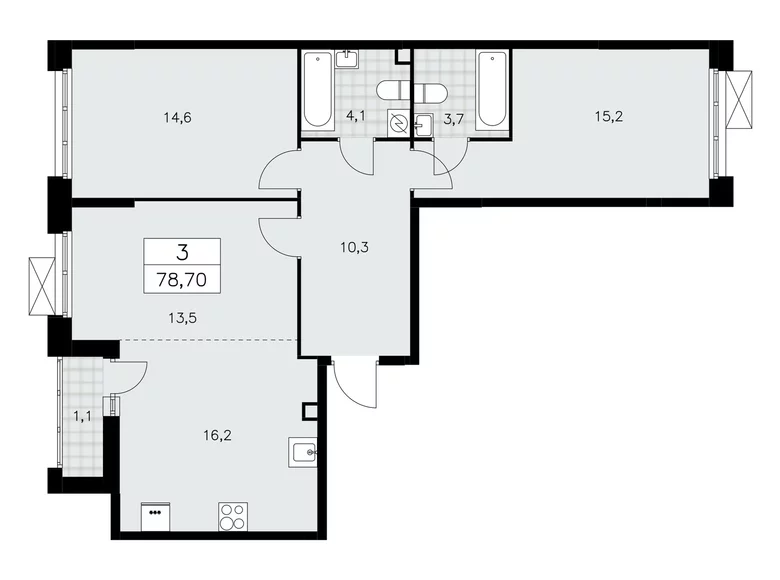3 room apartment 79 m² Moscow, Russia