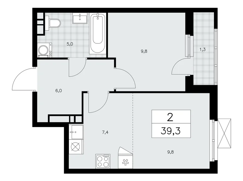 Apartamento 2 habitaciones 39 m² poselenie Sosenskoe, Rusia