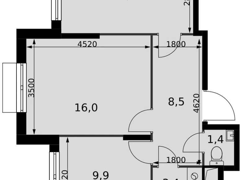 2 room apartment 53 m² Razvilka, Russia