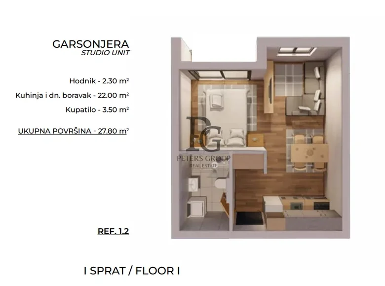 1 room studio apartment 27 m² Bar, Montenegro