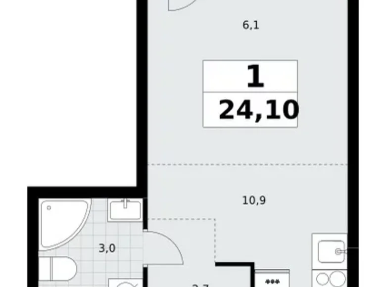 Apartamento 1 habitación 24 m² Postnikovo, Rusia