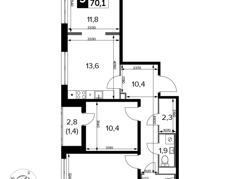 Квартира 3 комнаты 70 м² Москва, Россия