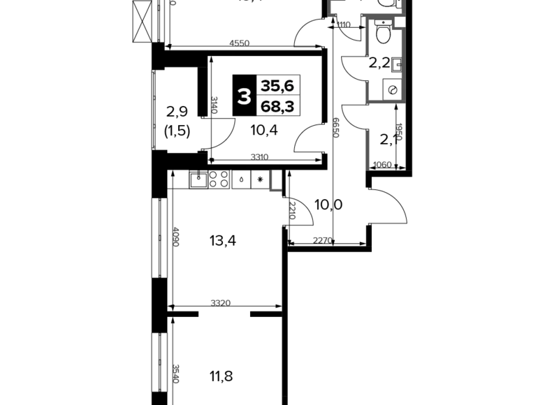 Mieszkanie 3 pokoi 68 m² Chimki, Rosja