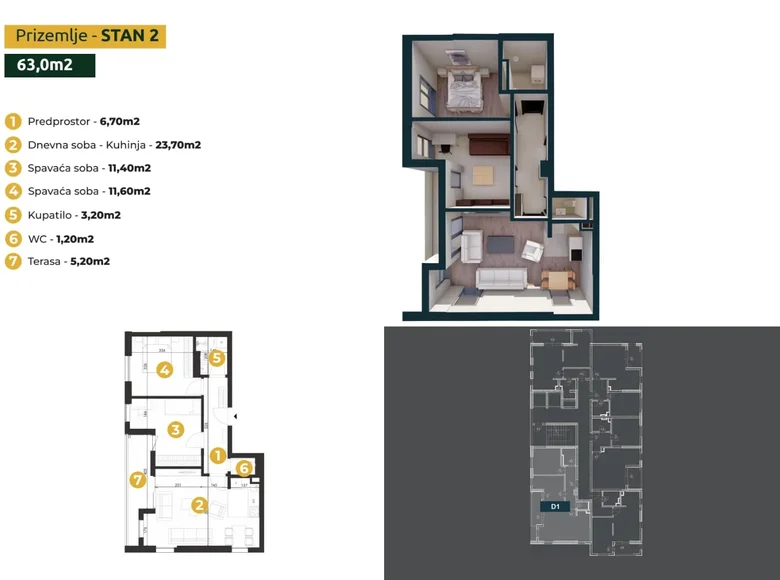 Квартира 3 комнаты 63 м² Бар, Черногория