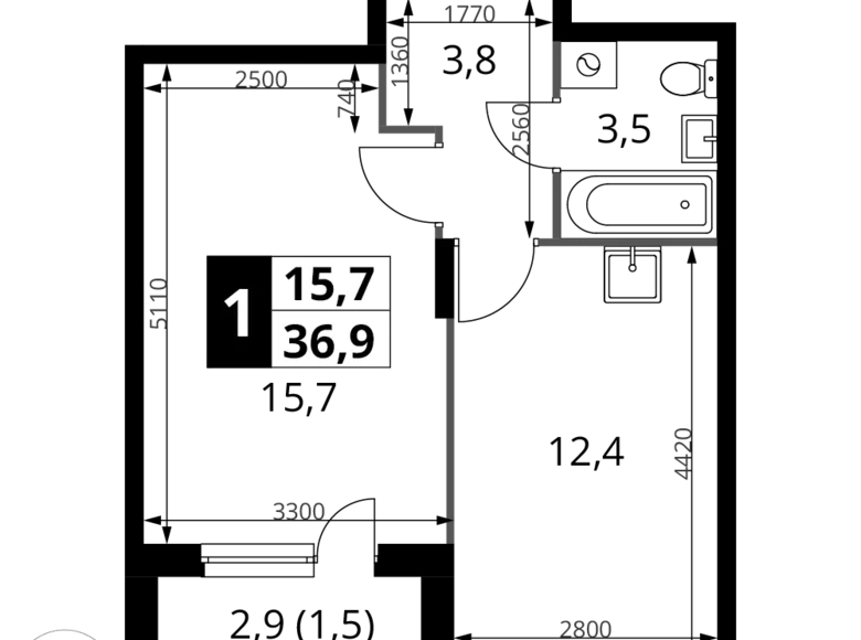 1 room apartment 37 m² Potapovo, Russia