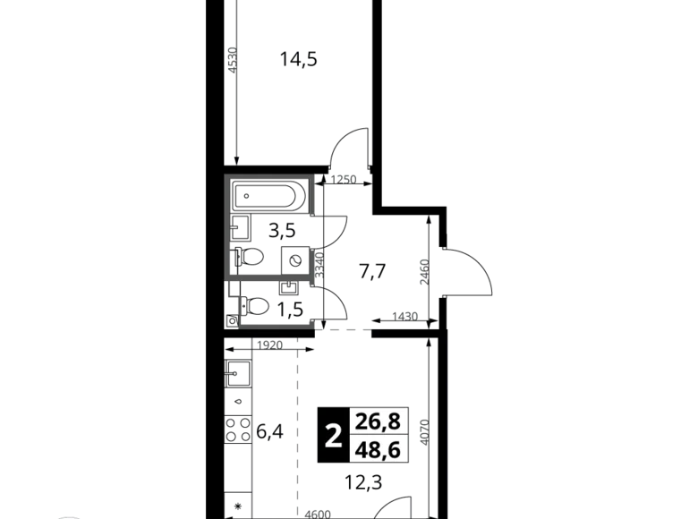 Квартира 2 комнаты 49 м² Ленинский район, Россия