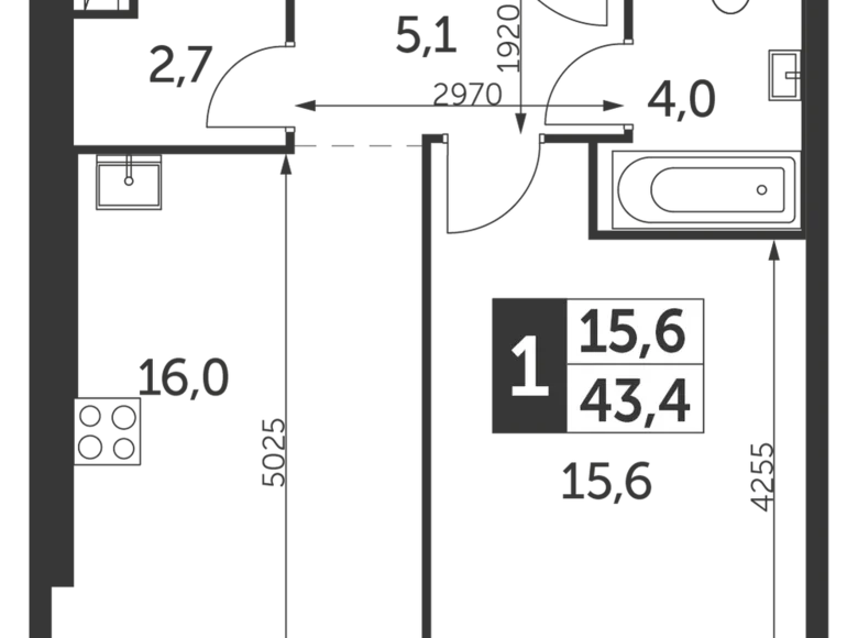 Apartamento 1 habitación 43 m² Konkovo District, Rusia