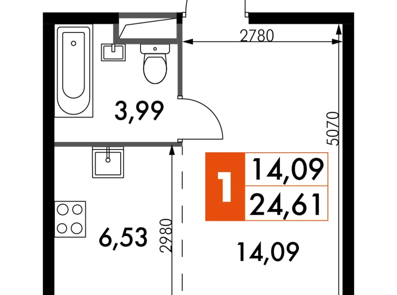 Студия 1 комната 25 м² Москва, Россия