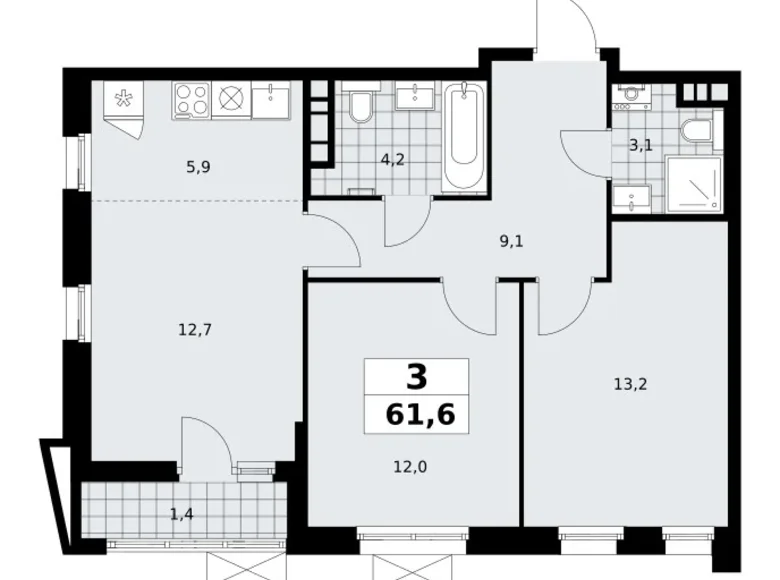 Appartement 3 chambres 62 m² poselenie Sosenskoe, Fédération de Russie