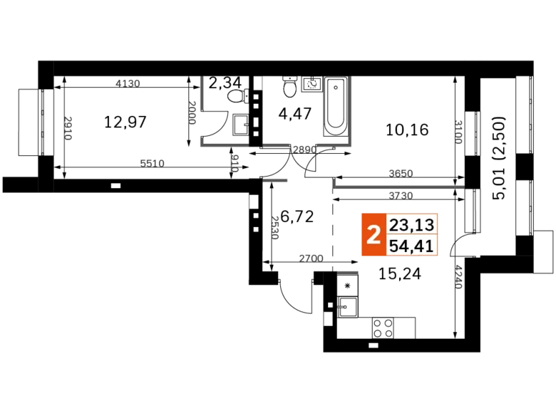 Квартира 2 комнаты 54 м² Одинцовский городской округ, Россия