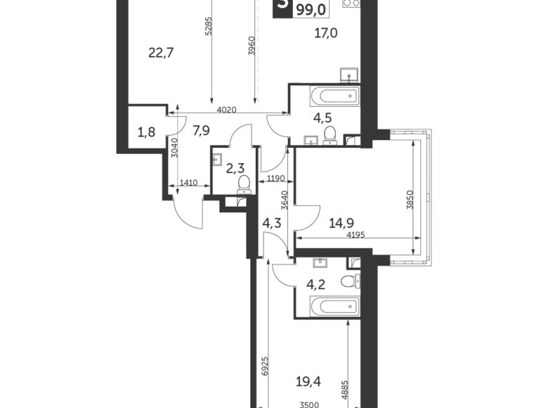 3 room apartment 99 m² Konkovo District, Russia