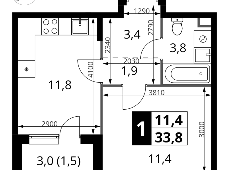 Wohnung 1 zimmer 34 m² Chimki, Russland