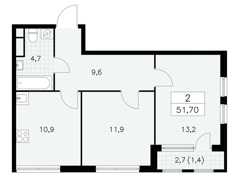 Квартира 2 комнаты 52 м² Юго-Западный административный округ, Россия