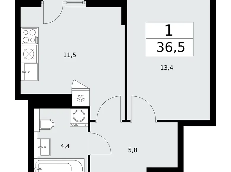 1 room apartment 37 m² poselenie Sosenskoe, Russia