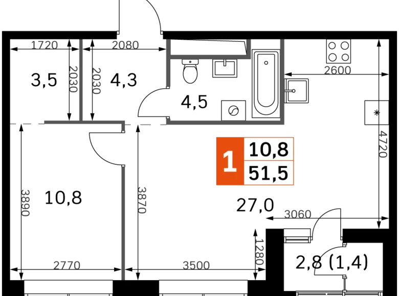 Mieszkanie 2 pokoi 52 m² Moskwa, Rosja