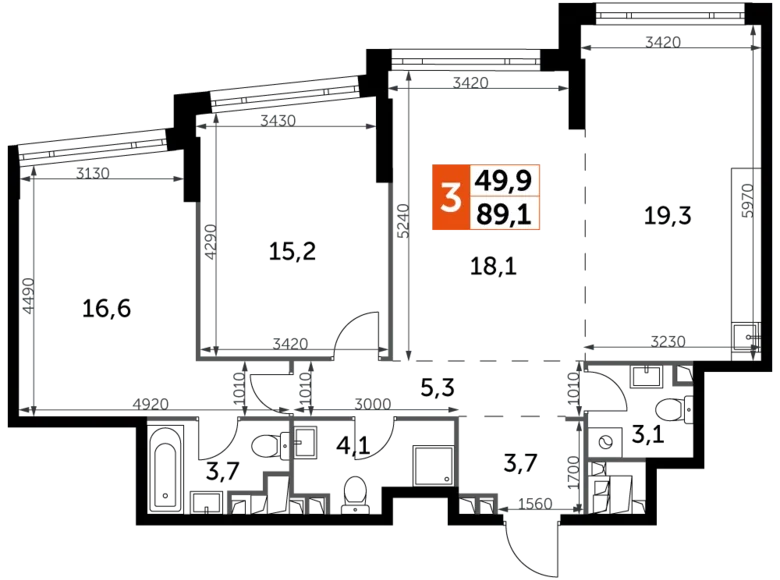 Квартира 3 комнаты 89 м² Москва, Россия