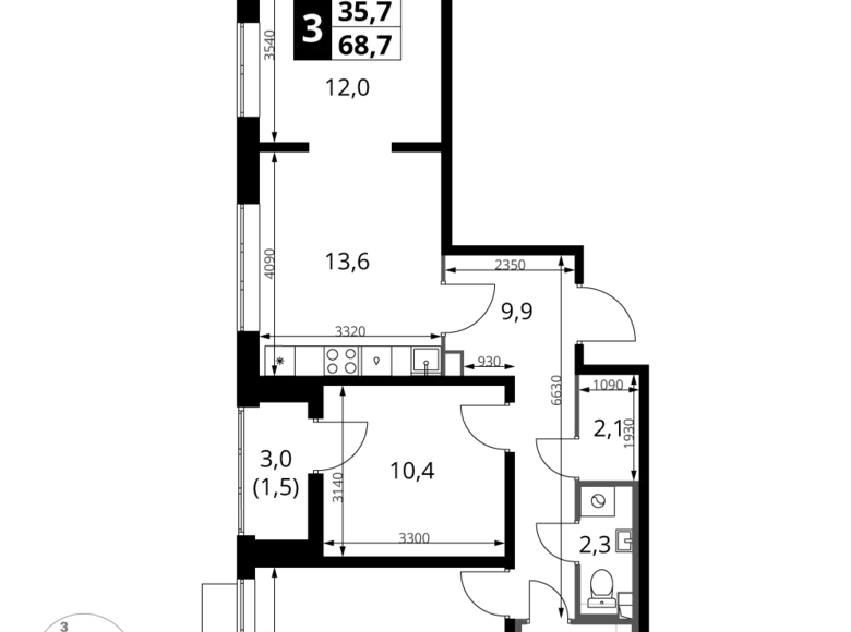 Квартира 3 комнаты 68 м² Ленинский район, Россия