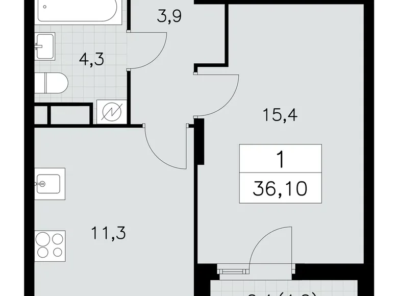 Квартира 1 комната 36 м² Москва, Россия