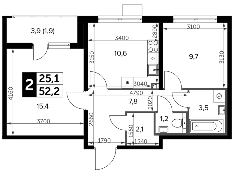 Mieszkanie 2 pokoi 53 m² Leninsky District, Rosja