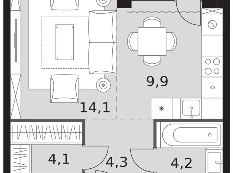 Квартира 1 комната 38 м² Северо-Западный административный округ, Россия